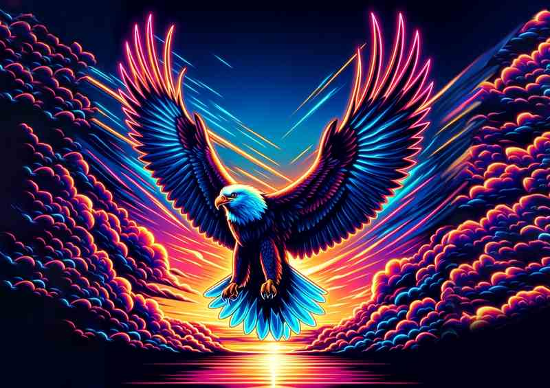 Neon Eagle Sky Canvas