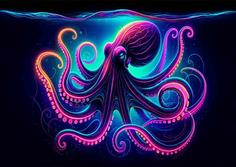 Mysterious Octopus Deep Underwater | Neon Poster
