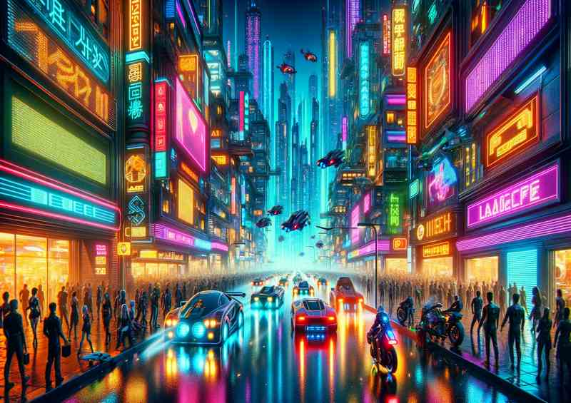 Neon Cyber City Street | Poster+