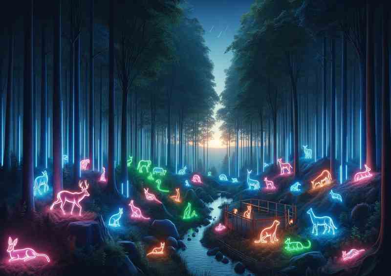 A neon wildlife sanctuary at dusk | Canvas