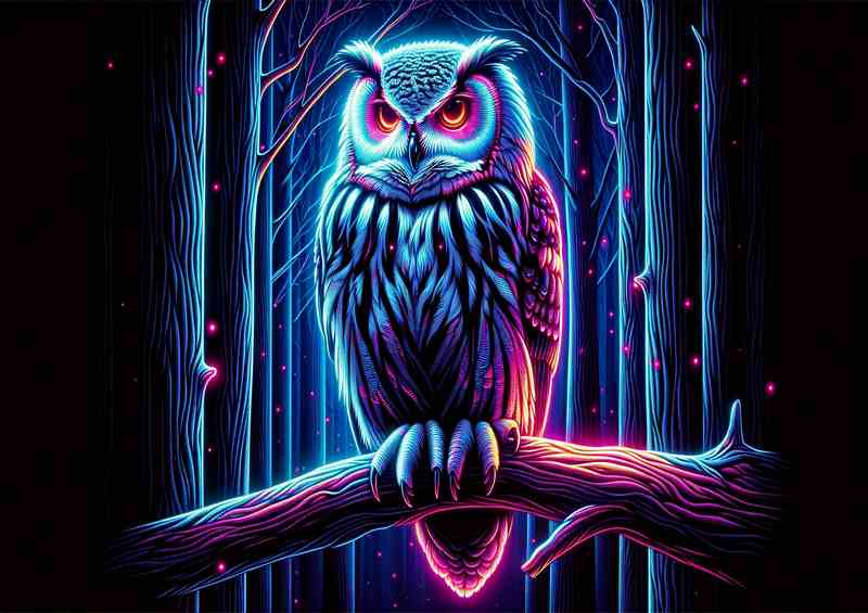 A owl perched on a tree branch in a neon art style | Di-Bond