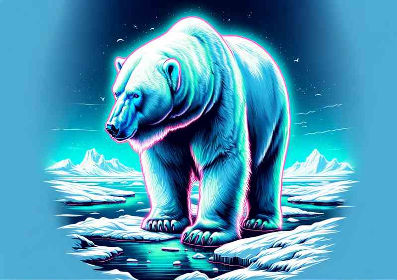 A polar bear in a snowy landscape in a neon art style | Di-Bond