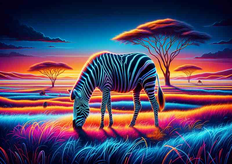 A zebra grazing on the savannah | Poster