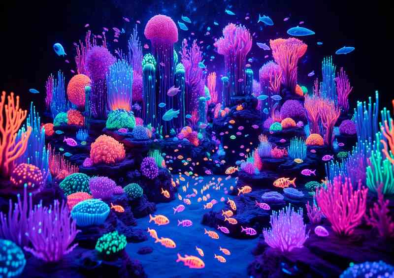 Neon Coral & Bio Fish Ocean Canvas