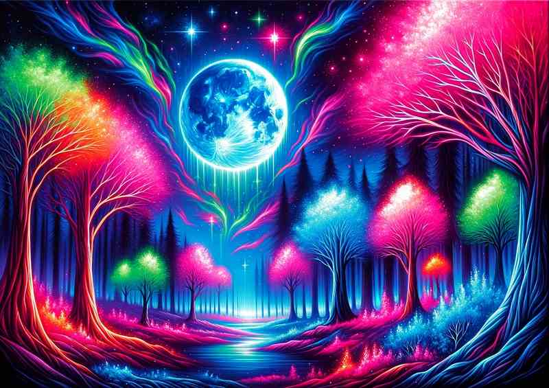 Beautiful neon themed painting depicting a surreal landscape | Canvas