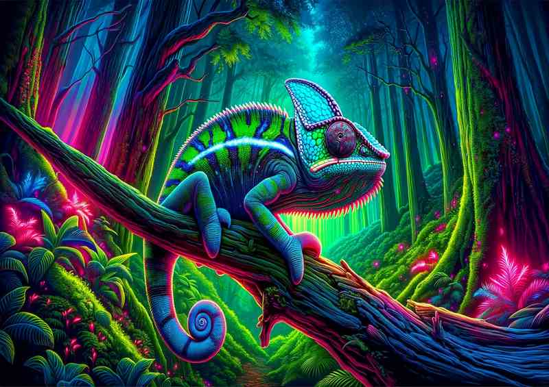Neon Chameleon Canvas Art