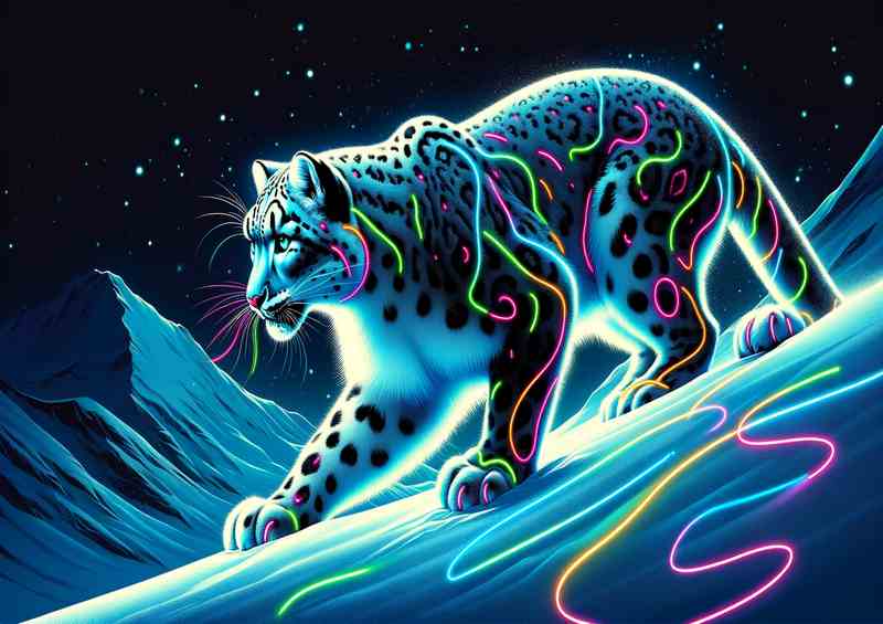 Elegant snow leopard illuminated in a neon art style | Canvas