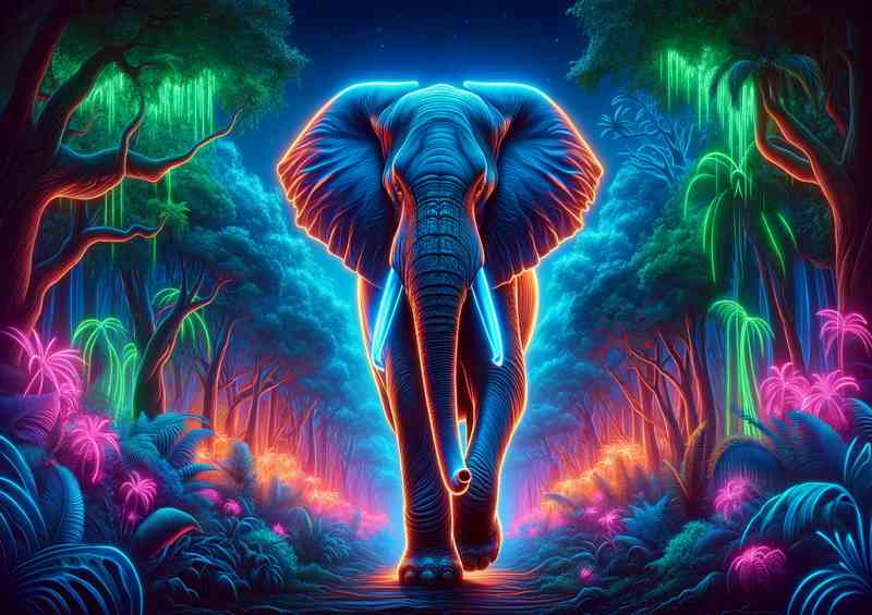 Neon Jungle's Elegant Elephant Poster