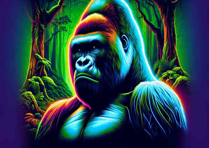Gorilla Rainforest Neon Metal Poster
