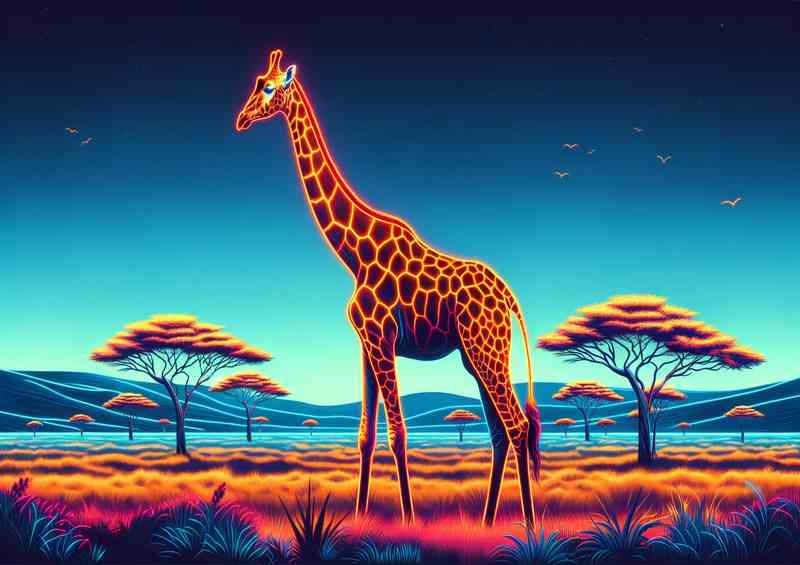 Neon Savanna Giraffe Metal Poster