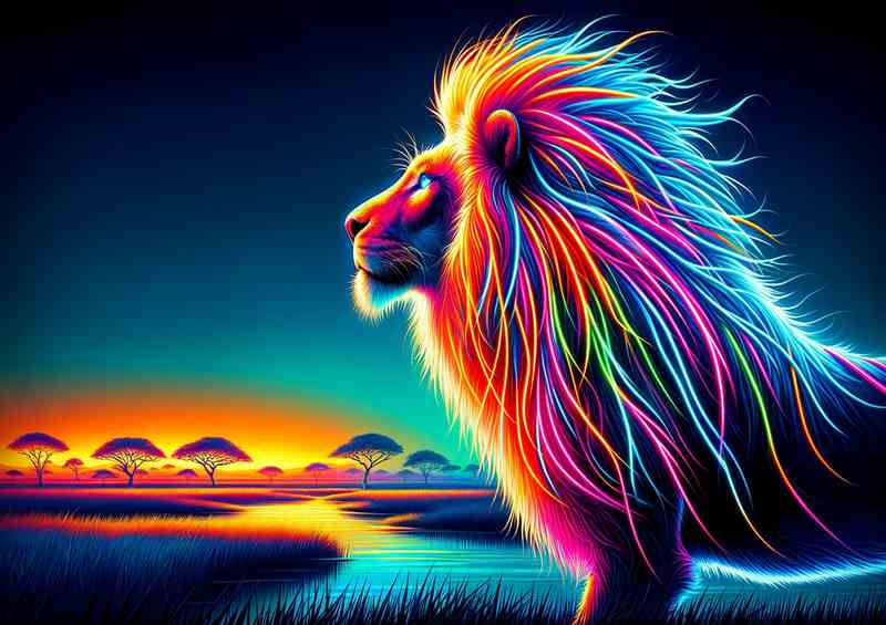 Majestic lion with vibrant neon mane | Di-Bond