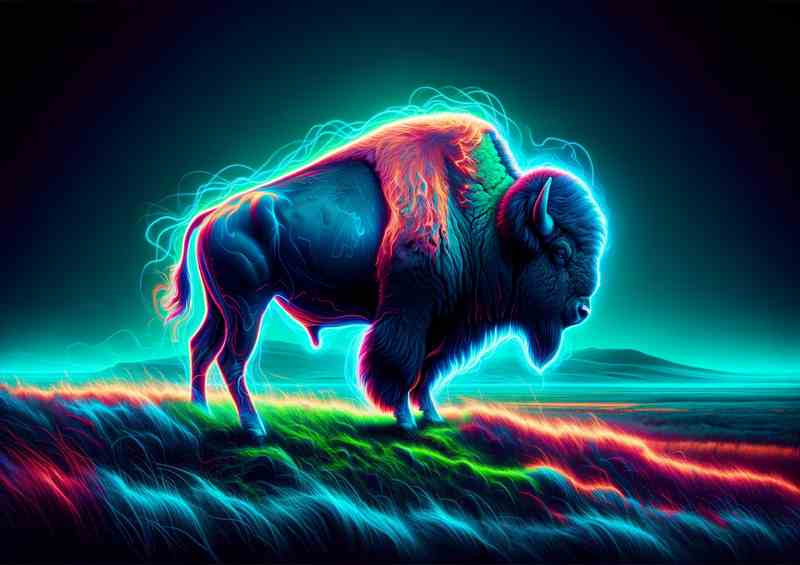 Bison Power Neon Art Canvas