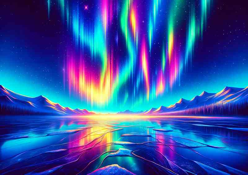 Radiant neon aurora over a frozen lake The aurora displays | Di-Bond