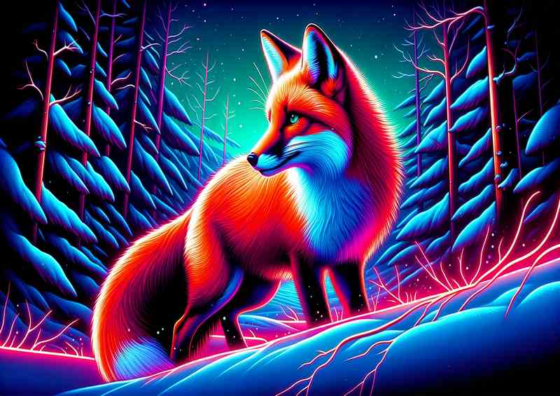 Neon Red Fox Metal Poster