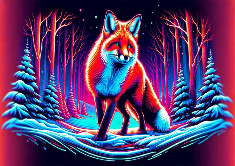 Red fox in a snowy landscape neon art style | Di-Bond