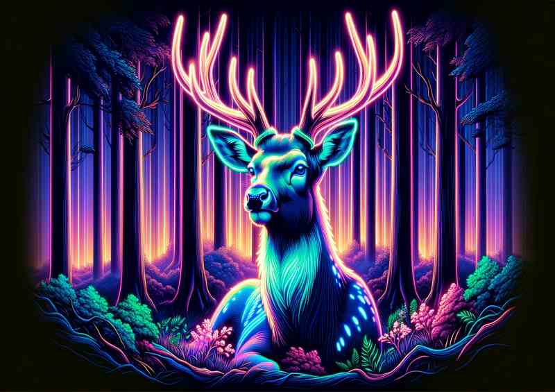 Regal deer in a forest depicted in a neon art style | Di-Bond