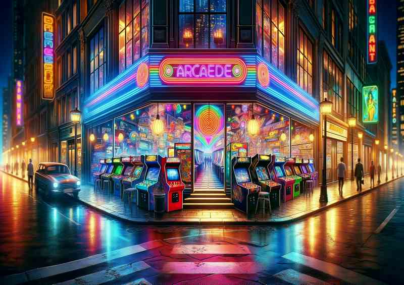Retro Neon Arcade in a Bustling City | Poster