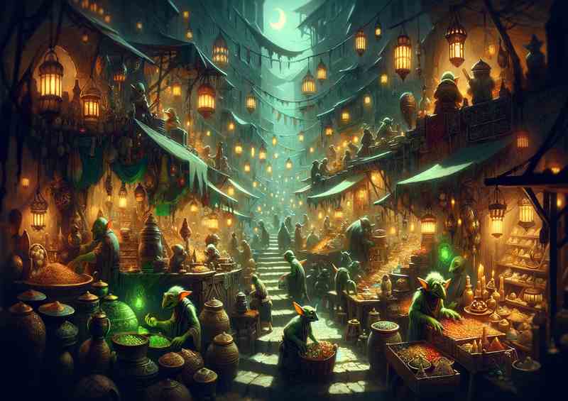 Goblin Market bustling night | Metal Poster