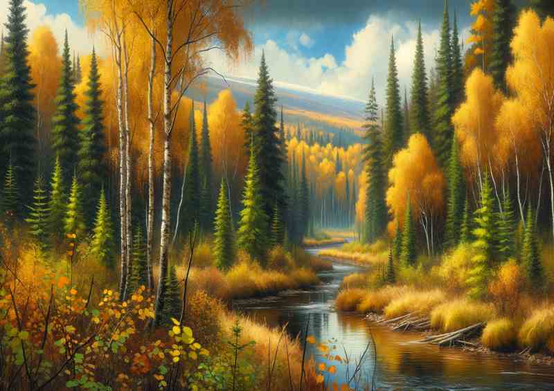 Autumn scene in the Siberian Taiga Russia | Canvas