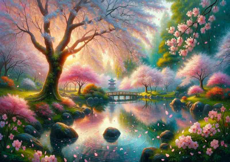 Awakening Splendor Spring Morning in the Cherry Blossom Gardens Poster