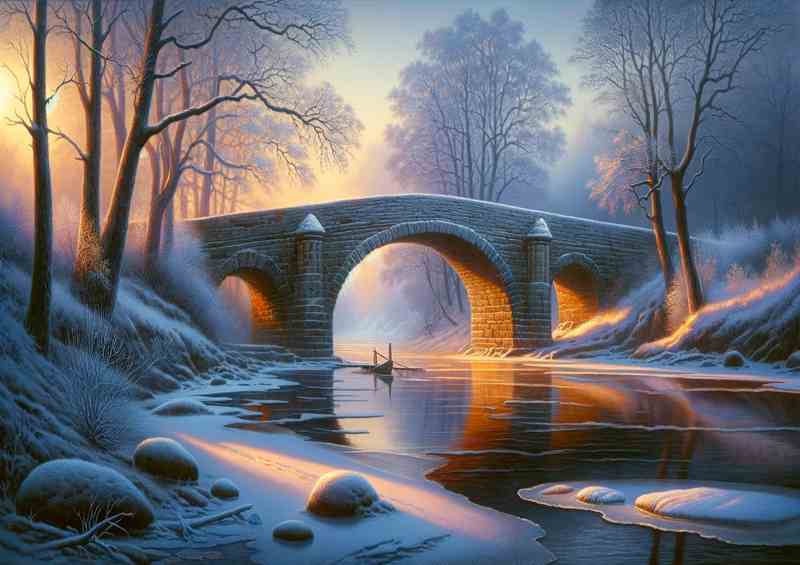 Frosty Twilight An Old Bridge in Realist Style | Canvas