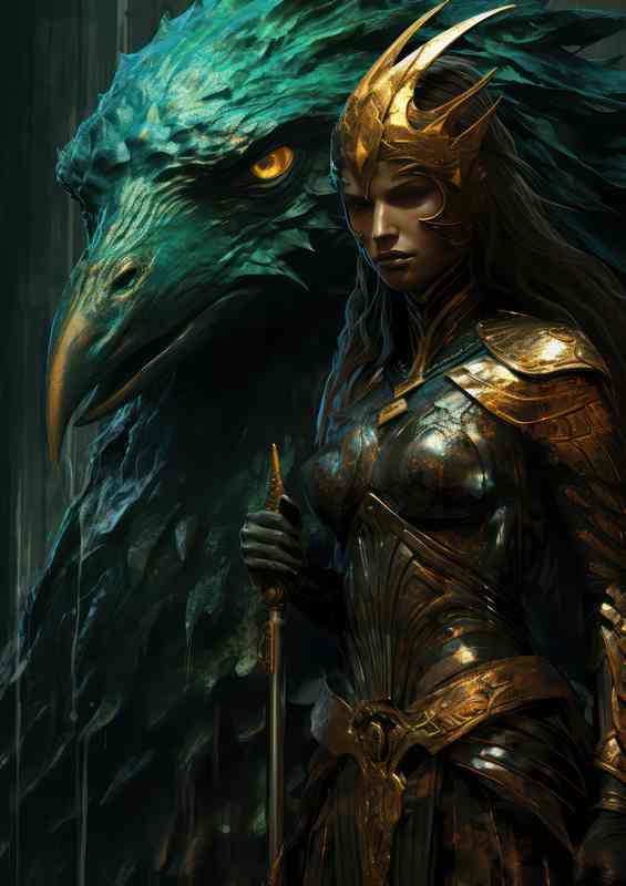 Green mermaid next to a crow | Poster