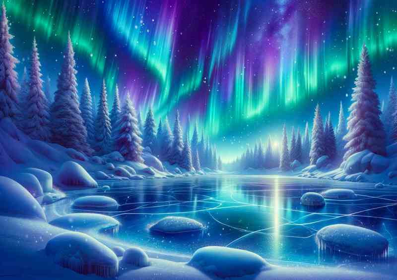 Glacial Harmony Midnight Northern Lights | Poster