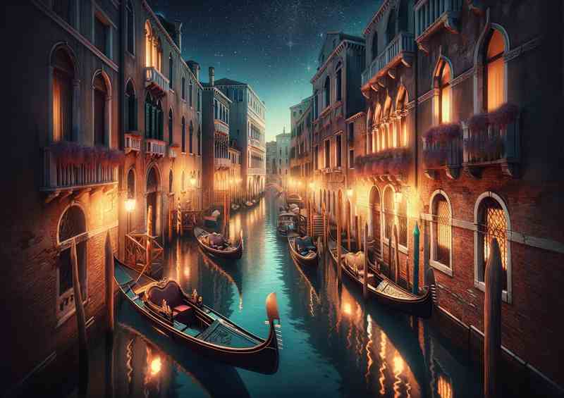Venetian Night Gondolas on Calm Water