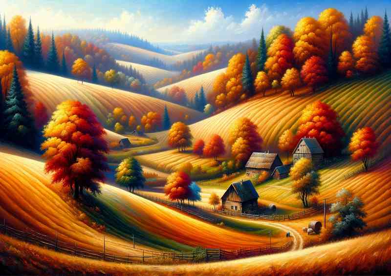 Autumns Harmony A Rural Landscape in Oil Painting Style | Poster