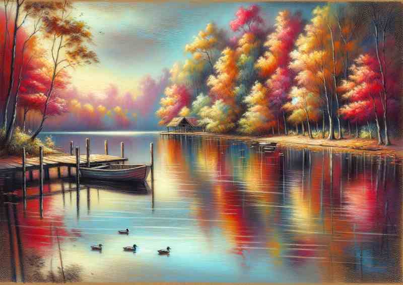 Autumns Serenity A Lakeside in Pastel Style | Poster
