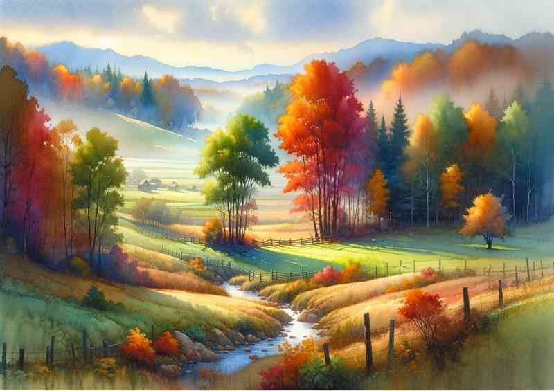 Autumns Whisper A Countryside in Watercolor Style | Di-Bond