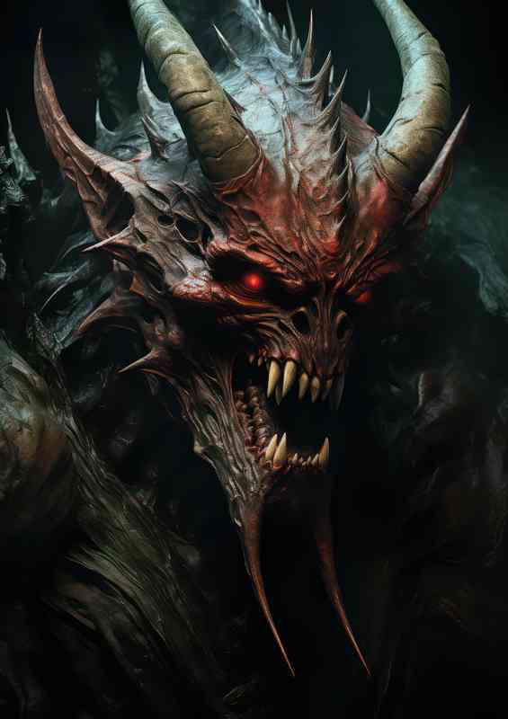 Green monster with horns and big teeth | Metal Poster