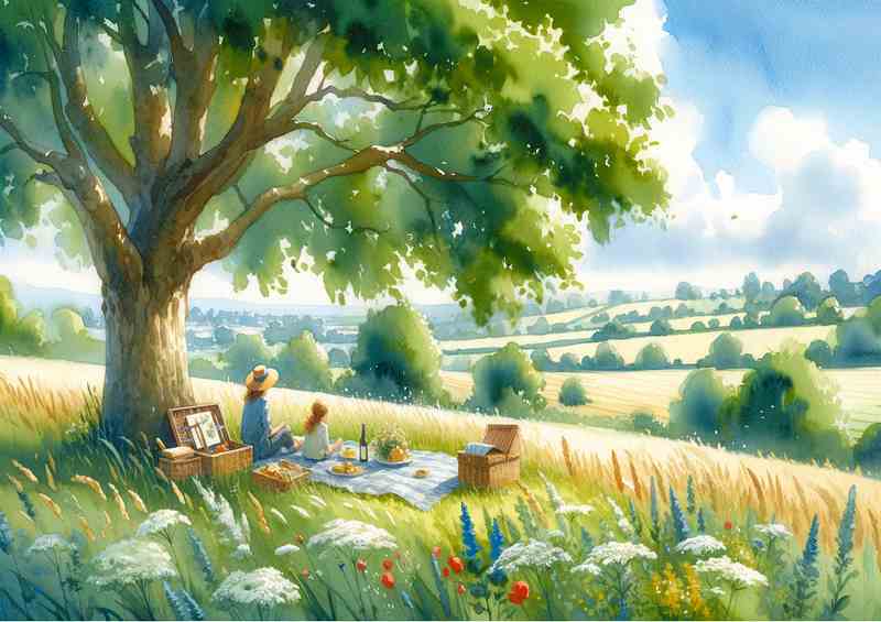Summers Joy A Country Picnic in Watercolor Style | Metal Poster