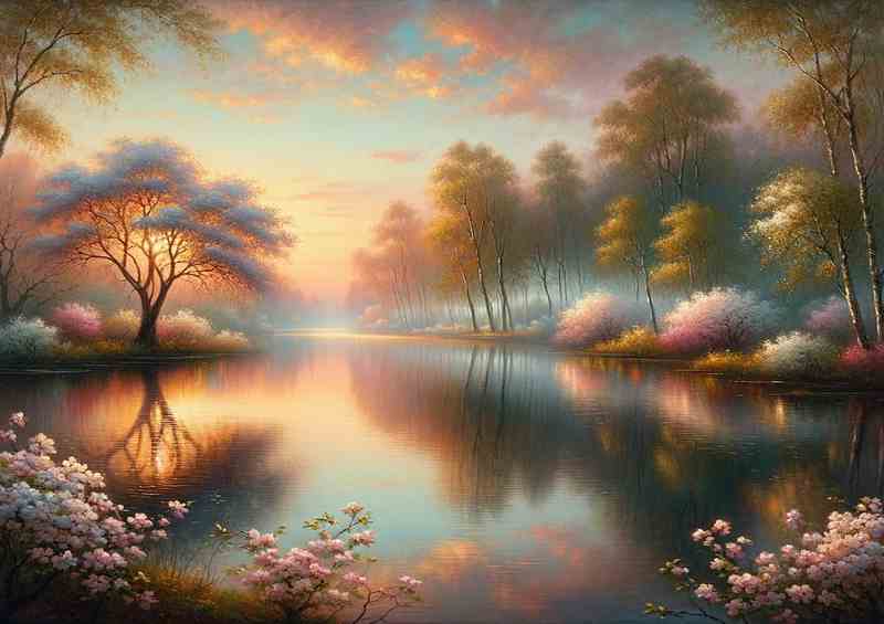 Tranquil Dawn A Spring Lake Scene | Poster