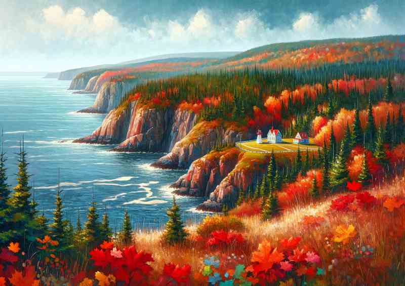 Autumn Day in Canadian Maritimes Coastal Cliff Canvas