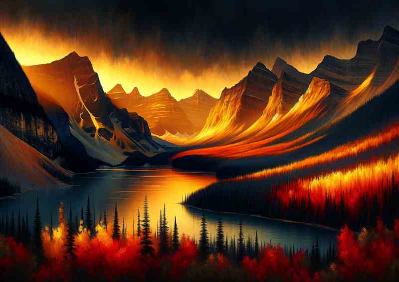 A golden autumn sunset in the Canadian Rockies | Canvas