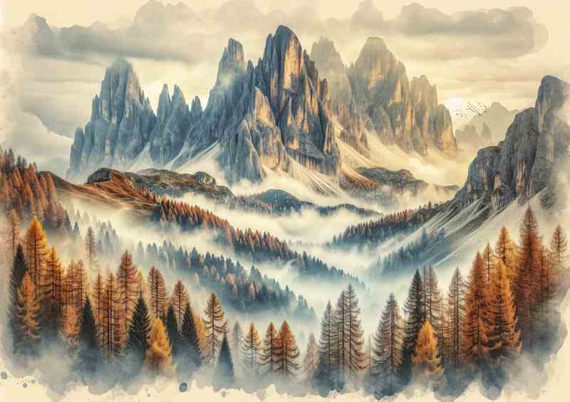 Misty Dolomites Italy Rugged Peaks Poster