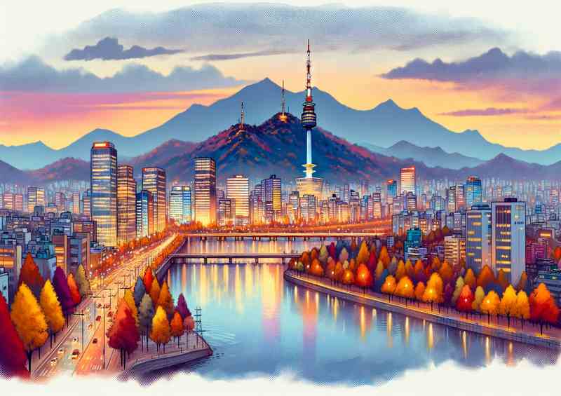 Autumn evening in Seoul South Korea | Metal Poster