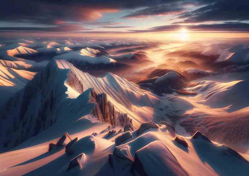 Frosty Dawn A Tranquil Morning on a Snowy Mountain Peak | Di-Bond