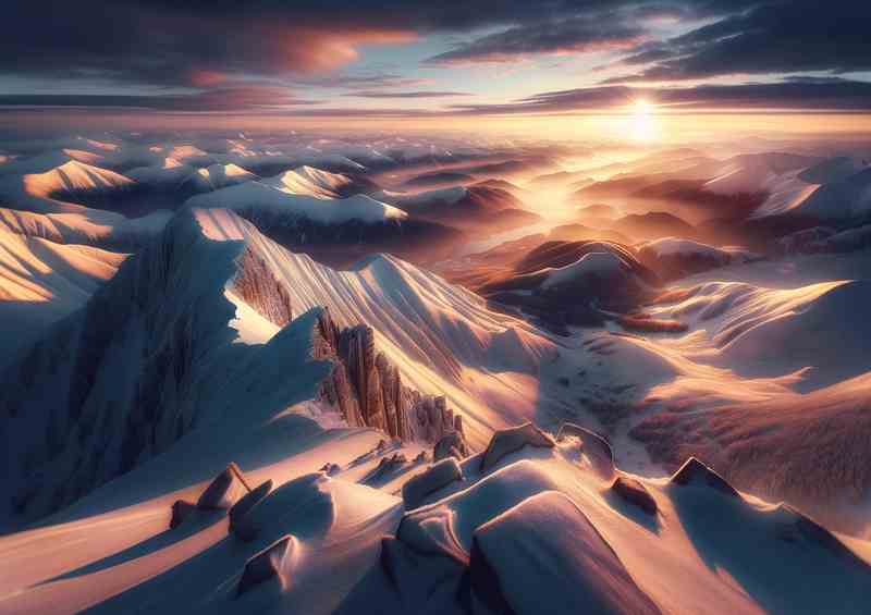 Frosty Dawn A Tranquil Morning on a Snowy Mountain Peak | Poster