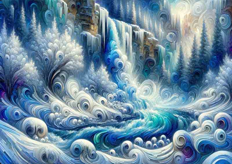 Icy Solace A Frozen Waterfall in Abstract Style | Metal Poster