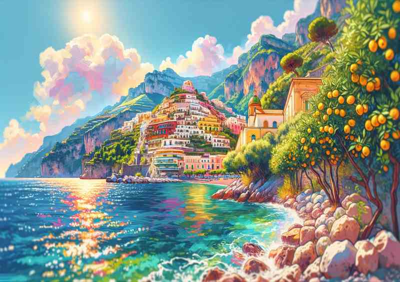 Amalfi Coast Village Canvas