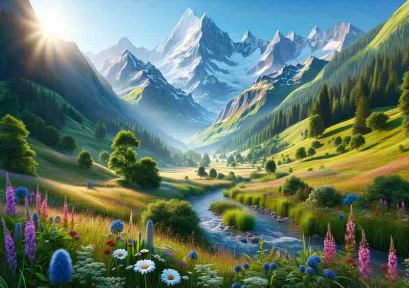 Summer morning in the Swiss Alps Majestic mountains | Poster