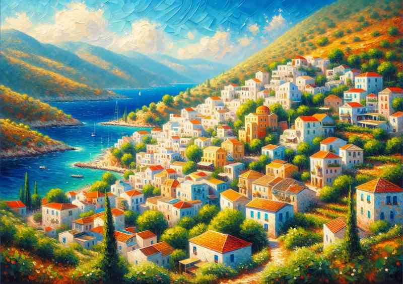Sunlit Bliss A Mediterranean Village | Metal Poster