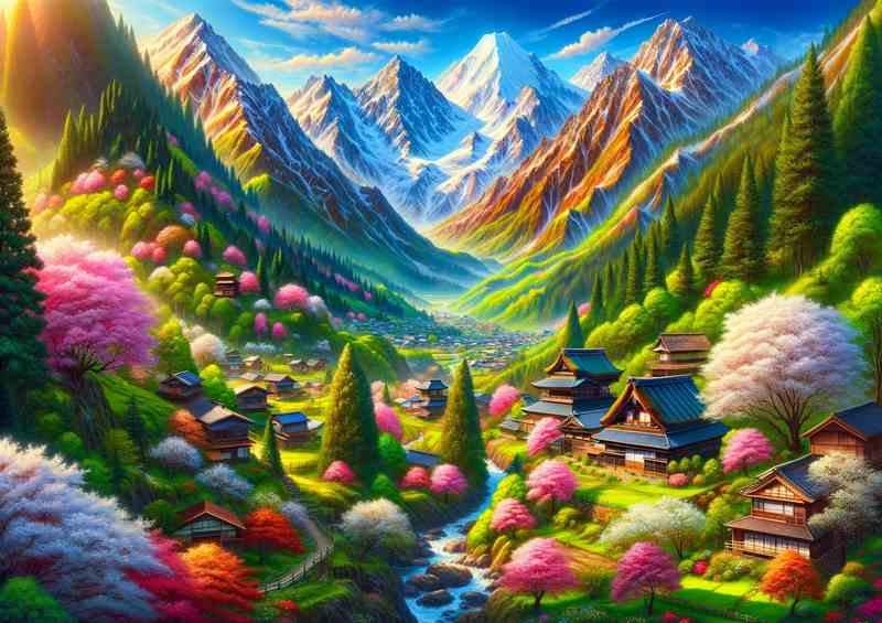 Vibrant Awakening Springtime Splendor in the Japanese Alps | Poster