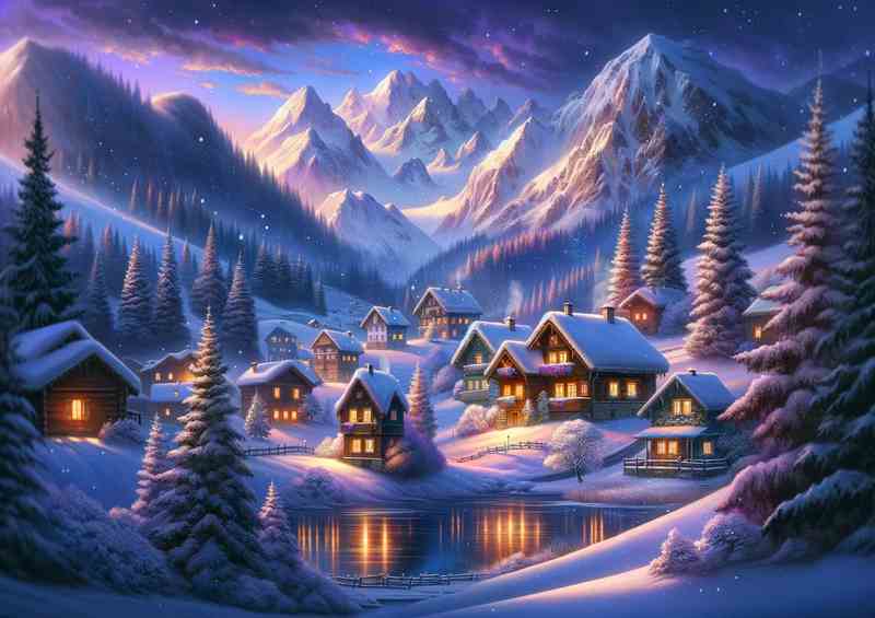 Winters Whisper A Mountain Village at Twilight | Canvas