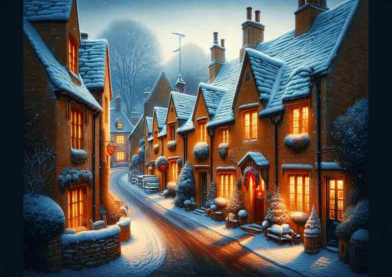 Cozy Hearth A Snowy Evening in a Cotswolds Village | Di-Bond