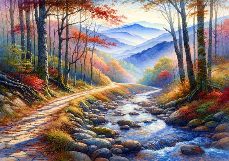 Autumns Embrace A Mountain Trail in Watercolor Style | Canvas