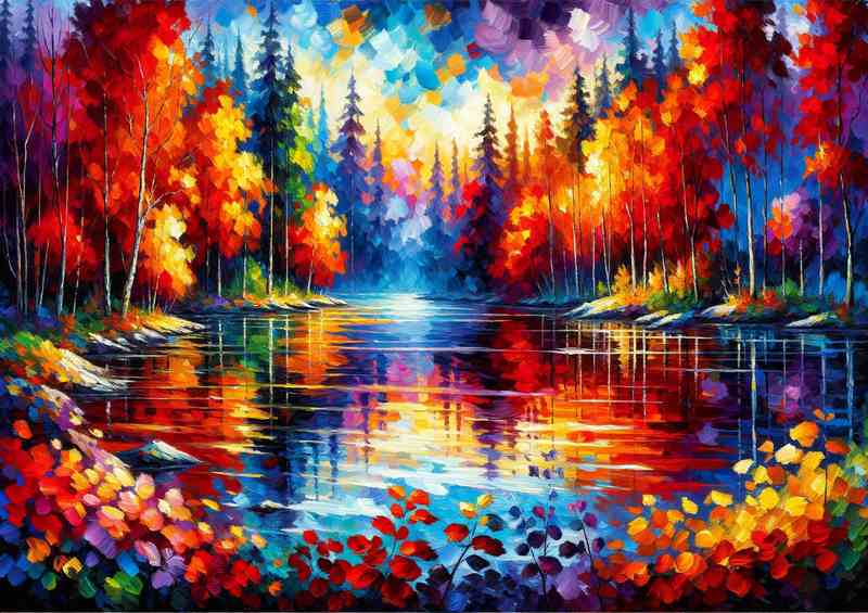 Autumns Glow A Forest Lake in Fauvist Style | Canvas