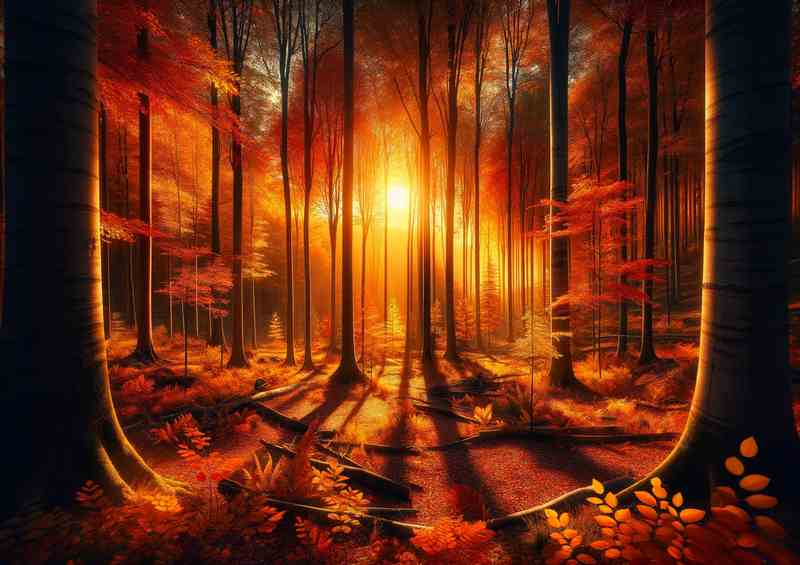 Autumns Golden Whisper A Forest at Sunset | Poster